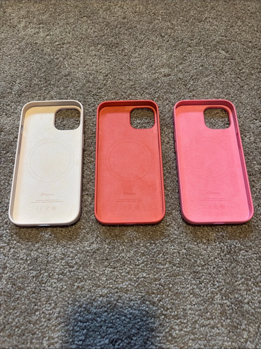 Set of 3 Apple Silicone iPhone15 Cases - Pink / Coral / Cream